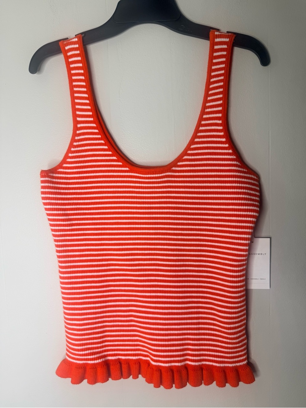 Red & White Striped Ruffle-Hem Tank Top